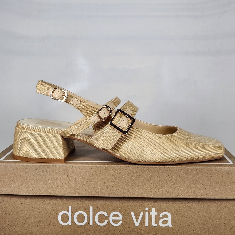 Dolce Vita Patzy Heels Women Size 10 Natural Raffia Triple Strap Block Heel